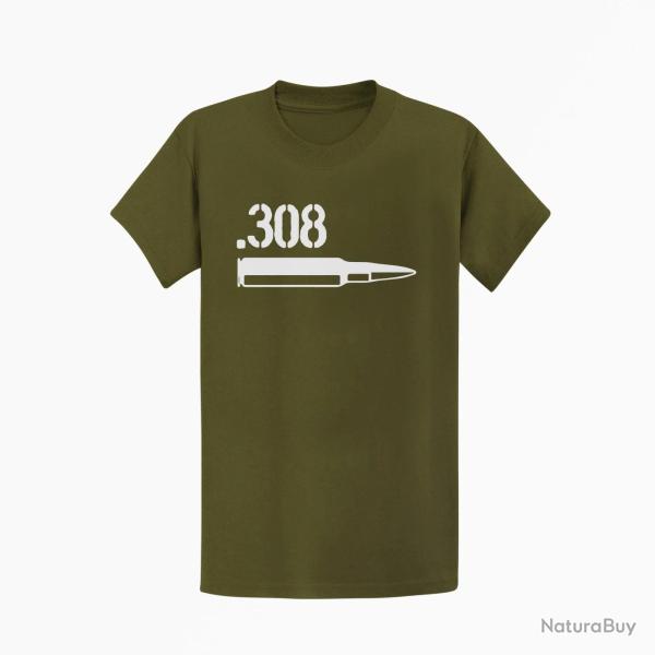 T shirt CARTOUCHE 308win Kaki Blanc