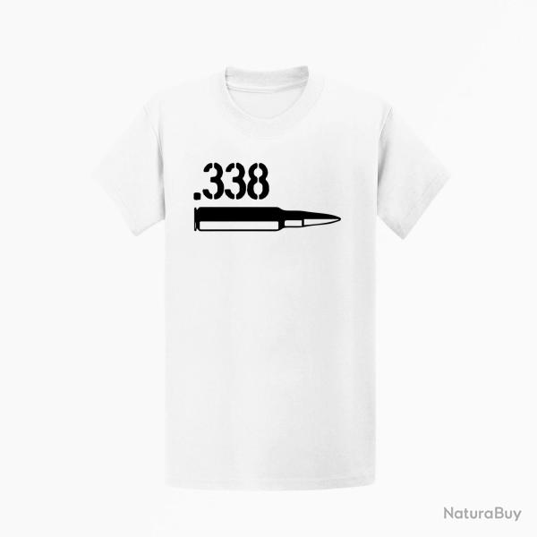 T shirt CARTOUCHE 338 Lapua Magnum Blanc