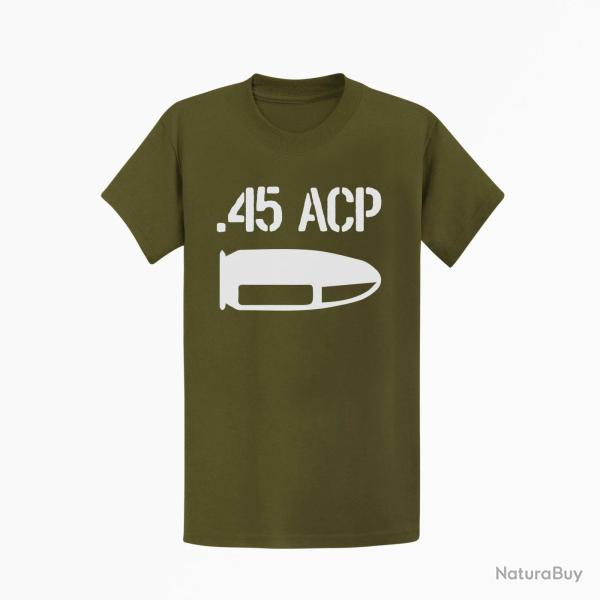 T shirt CARTOUCHE 45 ACP Kaki Blanc