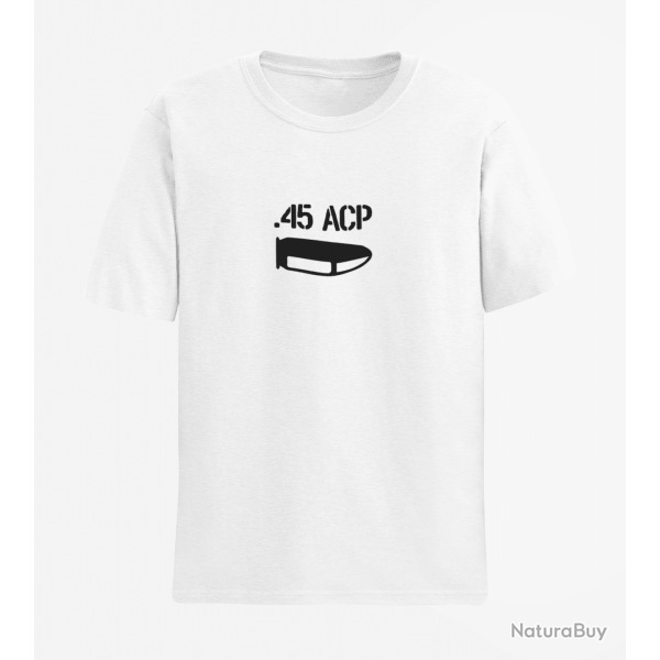 T shirt CARTOUCHE 45 ACP Blanc
