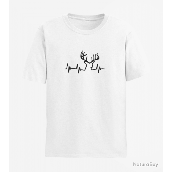 T shirt CHASSE Battement de Coeur Cerf Blanc