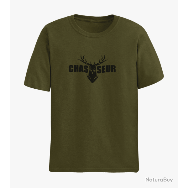 T shirt CHASSE T�te de Cerf Army Noir
