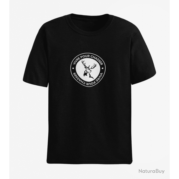 T shirt CHASSE Vivre pour chasser Dos Army Noir