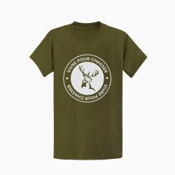 T shirt CHASSE Vivre pour chasser Kaki Blanc