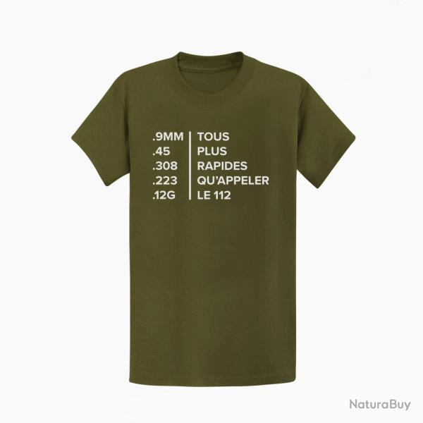 T shirt HOME DEFENSE Tous plus rapides que le 112 Kaki Blanc