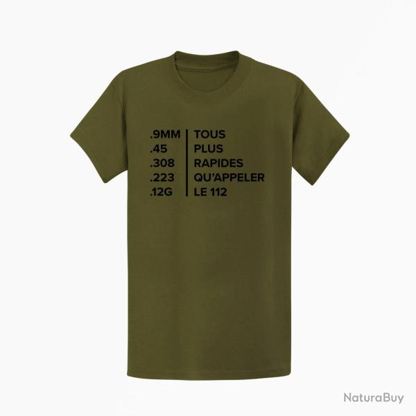 T shirt HOME DEFENSE Tous plus rapides que le 112 Kaki Noir