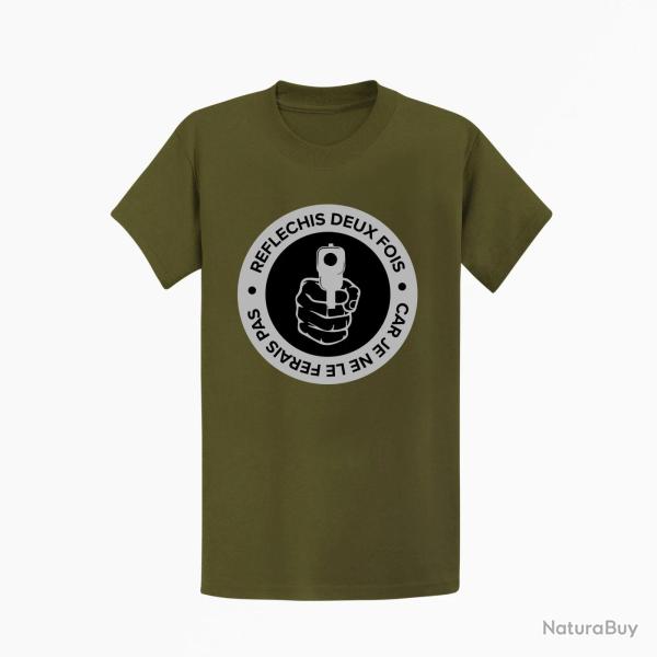 T shirt HOME DEFENSE R�fl�chis deux fois Kaki Noir