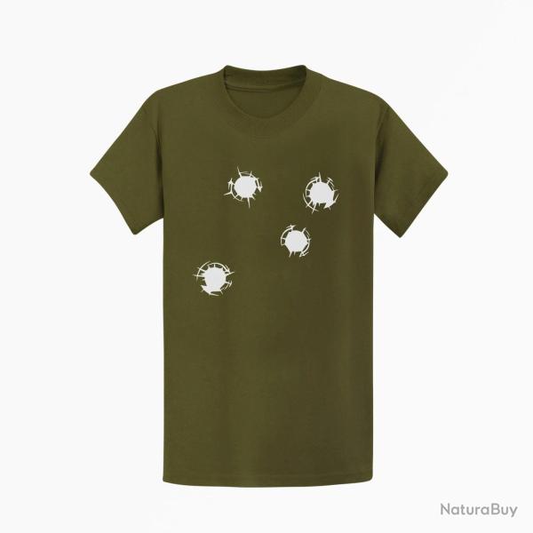 T shirt IMPACTS DE BALLES Kaki Blanc
