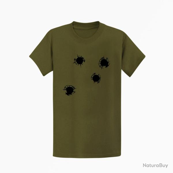 T shirt IMPACTS DE BALLES Kaki Noir