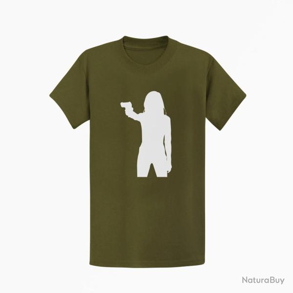 T shirt FEMME Arme de Poing Kaki Blanc