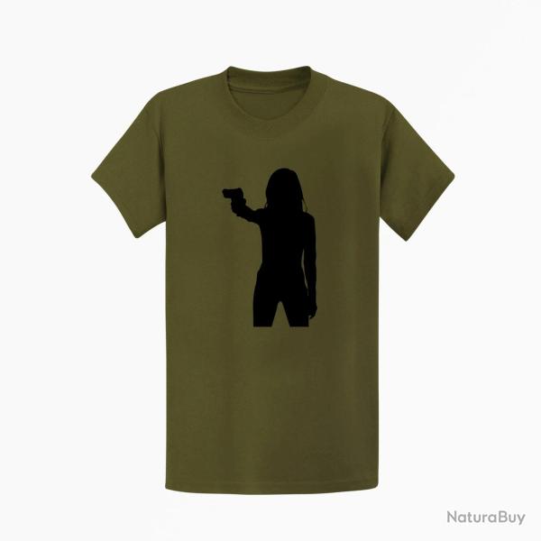 T shirt FEMME Arme de Poing Kaki Noir