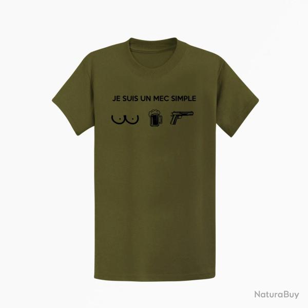T shirt Je suis un mec simple Kaki Noir