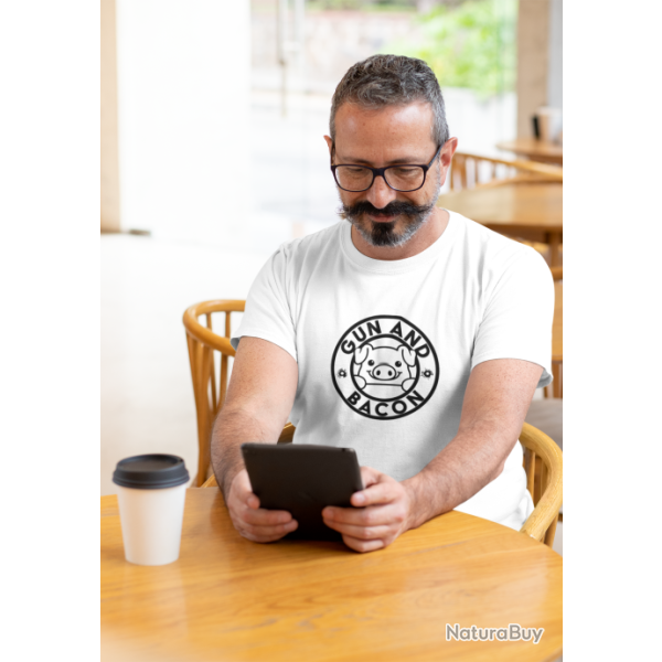 T SHIRT HUMOUR Gun and Bacon