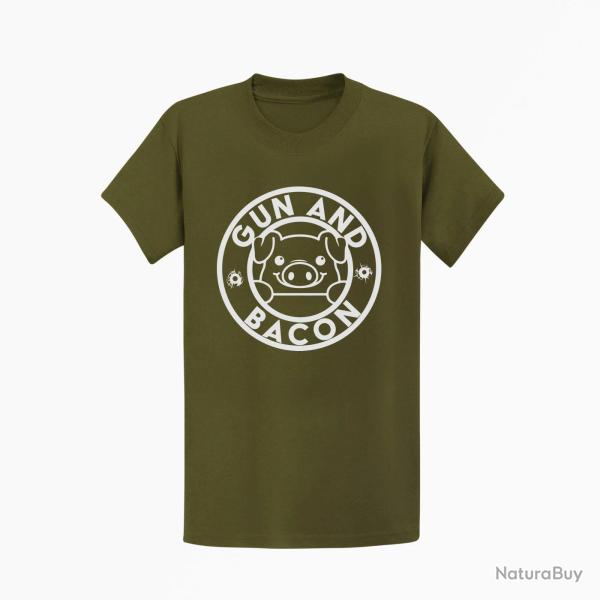 T shirt Gun and Bacon Kaki Blanc