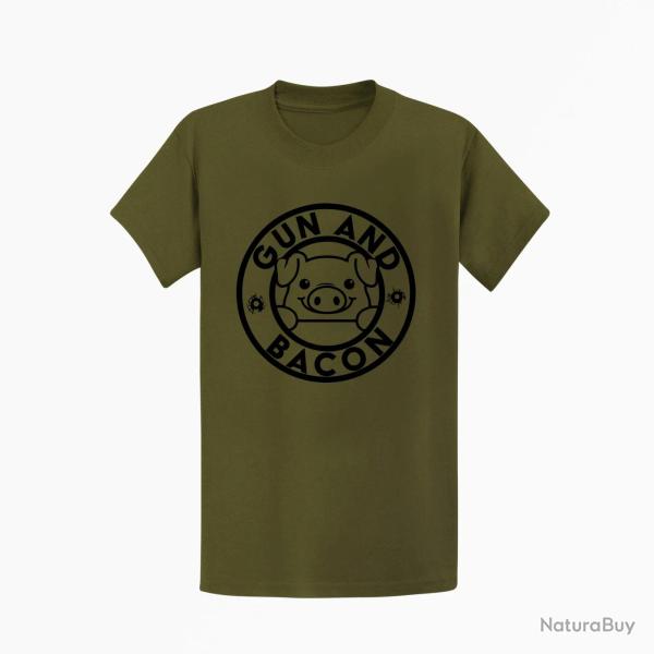 T shirt Gun and Bacon Kaki Noir