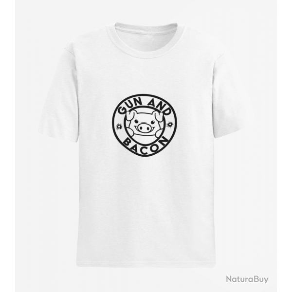 T shirt Gun and Bacon Blanc