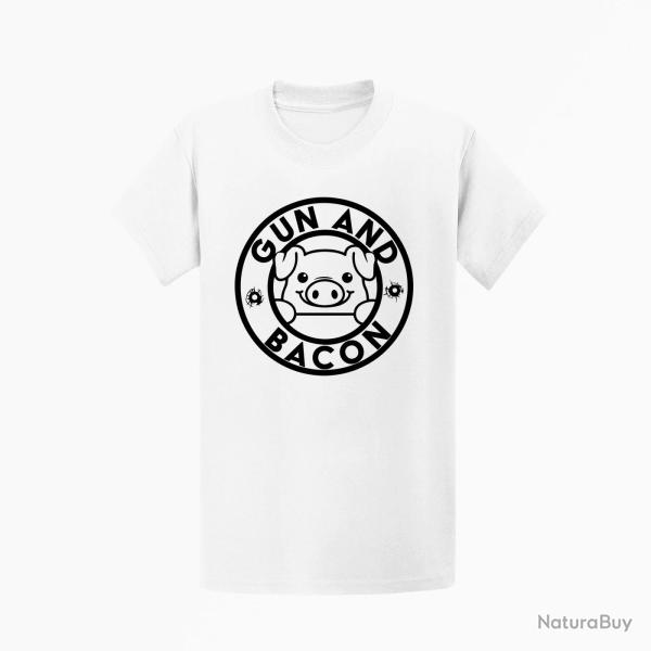 T shirt Gun and Bacon Blanc