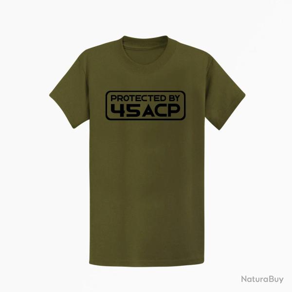 T shirt PROTECTED BY 45 ACP Kaki Noir