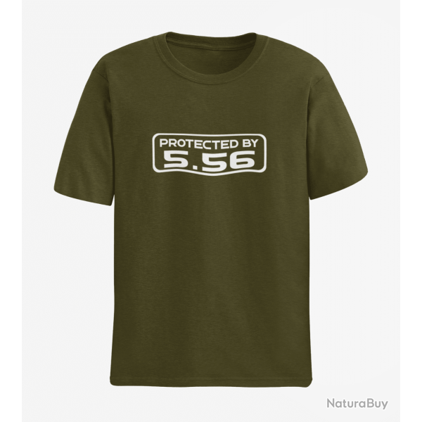 T shirt PROTECTED BY 5.56 Army Blanc