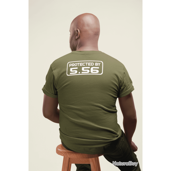 T shirt PROTECTED BY 5.56 Dos Army Blanc