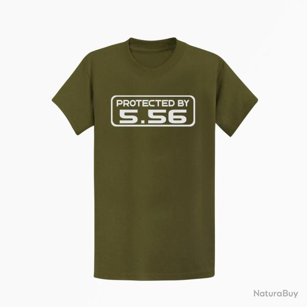 T shirt PROTECTED BY 5.56 Kaki Blanc