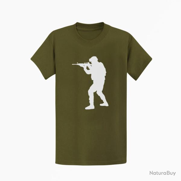 T shirt MILITAIRE AR15 Kaki Blanc