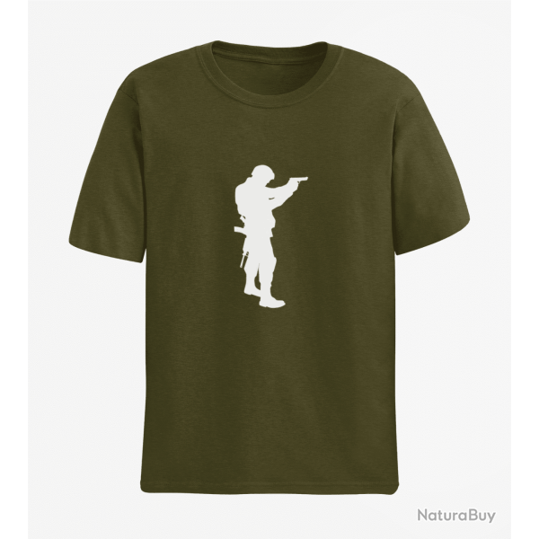 T shirt MILITAIRE Arme de poing Army Blanc