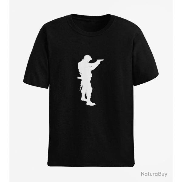 T shirt MILITAIRE Arme de poing Noir