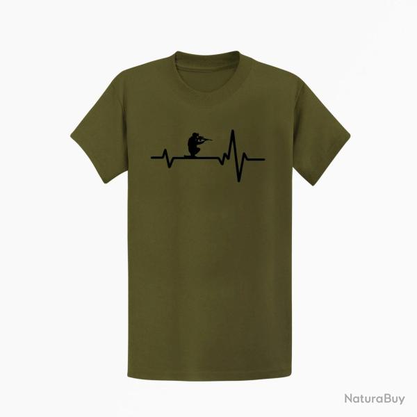 T shirt Militaire Battements de Coeur 2 Kaki Noir