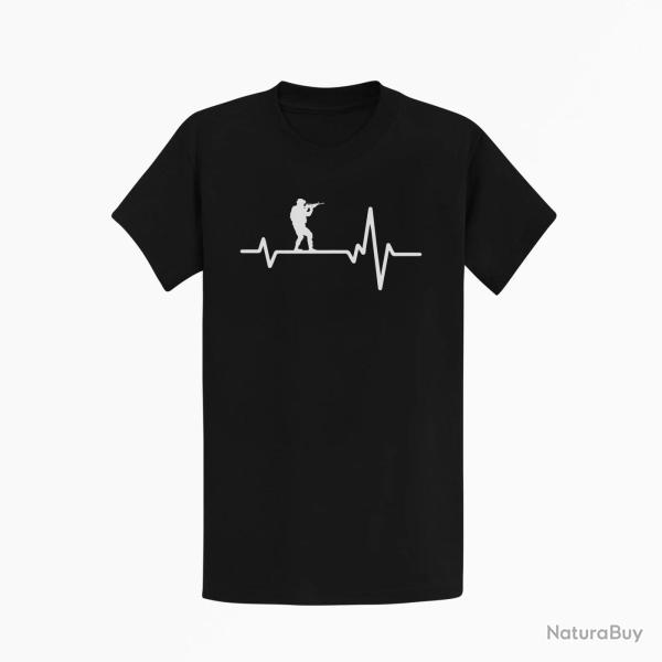 T shirt Militaire Battements de Coeur Noir