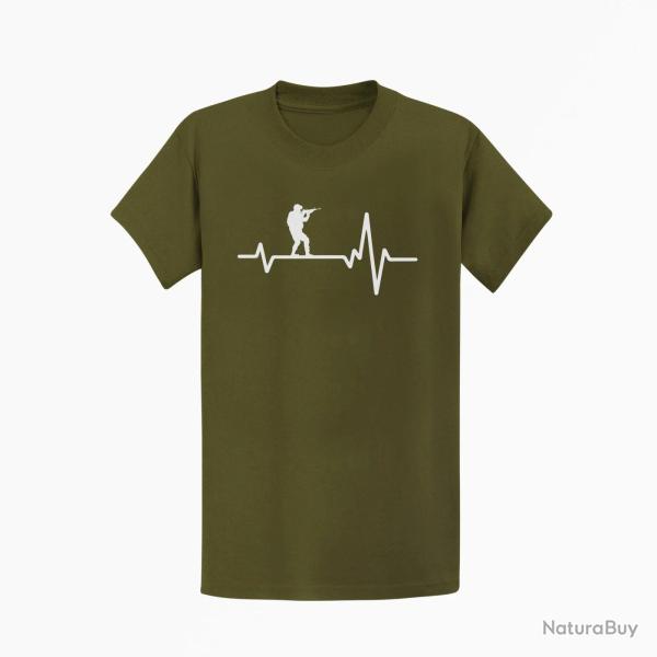 T shirt Militaire Battements de Coeur Kaki Blanc