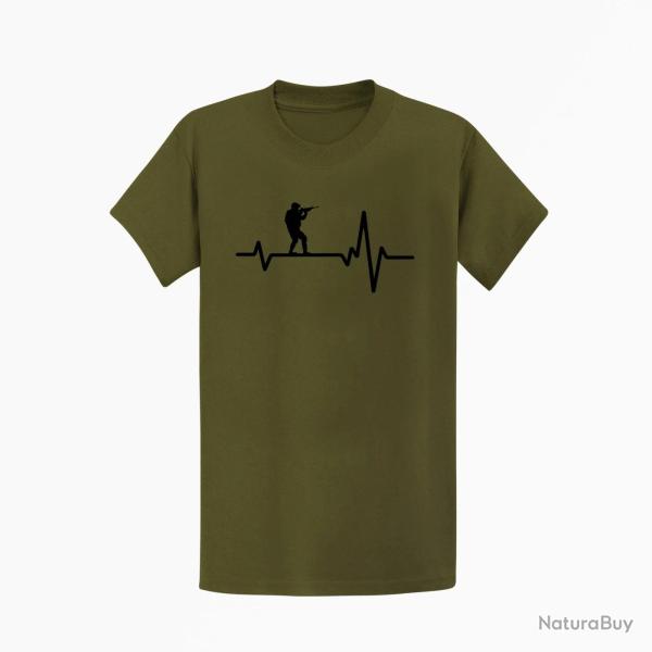 T shirt Militaire Battements de Coeur Kaki Noir