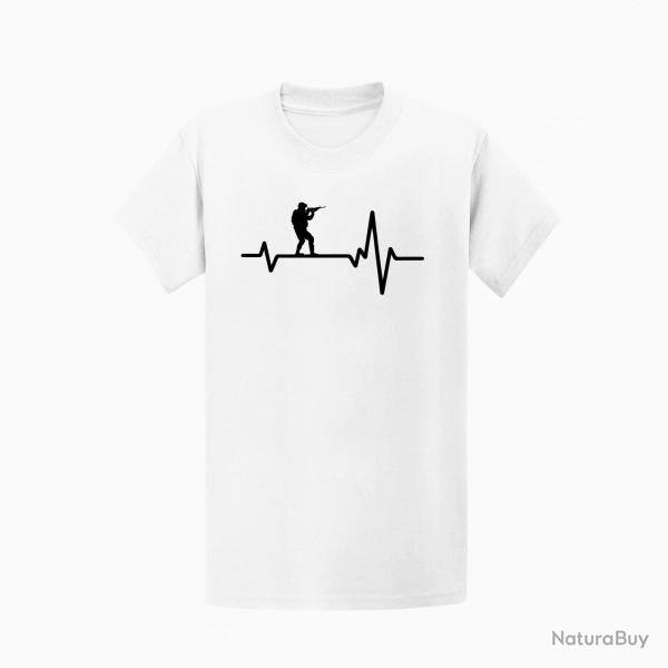 T shirt Militaire Battements de Coeur Blanc