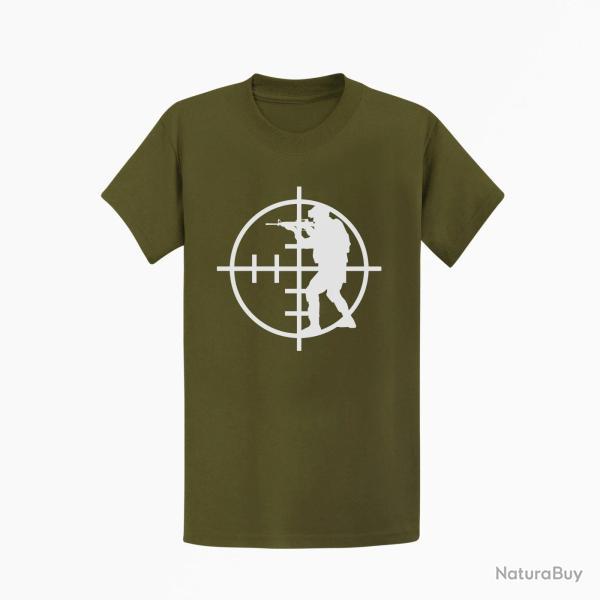 T shirt Militaire Viseur Kaki Blanc