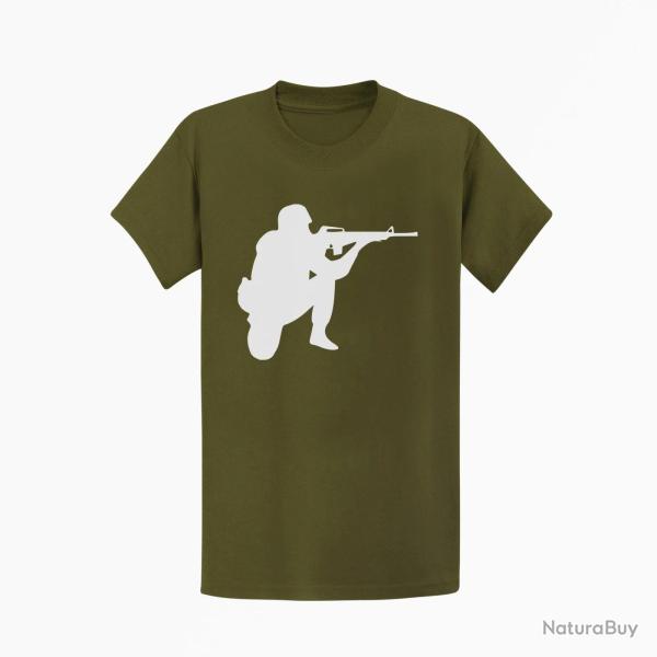T shirt MILITAIRE Tireur Kaki Blanc
