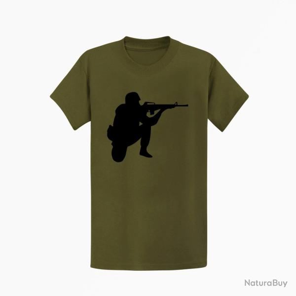 T shirt MILITAIRE Tireur Kaki Noir