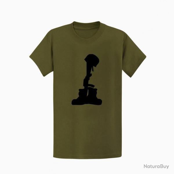 T shirt MILITAIRE Hommage Kaki Noir