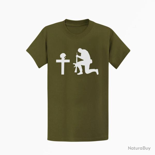 T shirt MILITAIRE V�t�ran Hommage Kaki Blanc