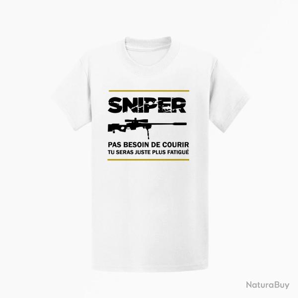 T shirt SNIPER Pas Besoin De Courir Blanc