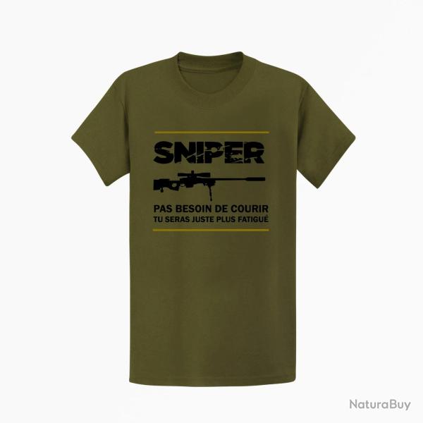 T shirt SNIPER Pas Besoin De Courir Kaki Noir