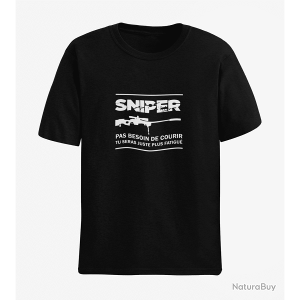 T shirt SNIPER Pas Besoin De Courir Noir