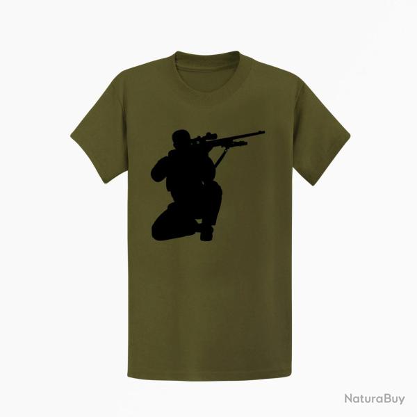 T shirt SNIPER SOLDAT Kaki Noir