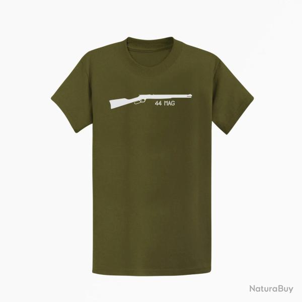 T shirt Armes Carabine � levier sous garde 44 mag Kaki Blanc