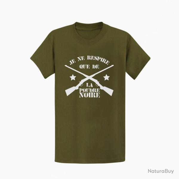 T shirt Armes Je ne respire que de la poudre noire Kaki Blanc