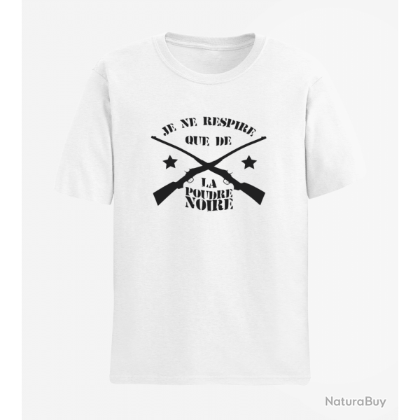 T shirt Armes Je ne respire que de la poudre noire Blanc