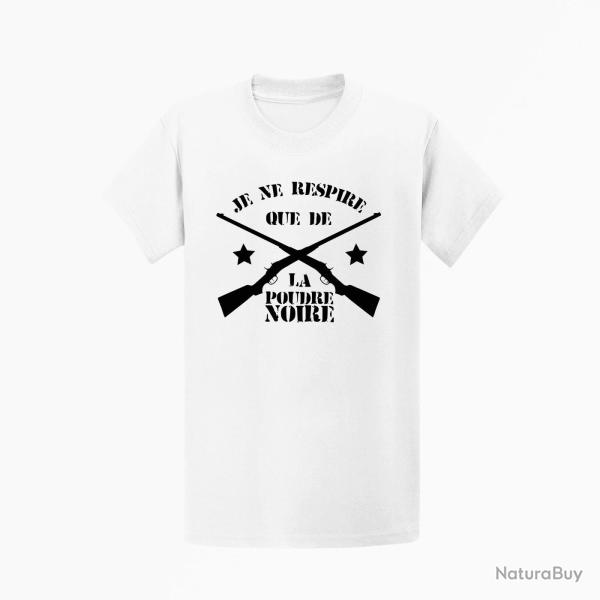 T shirt Armes Je ne respire que de la poudre noire Blanc