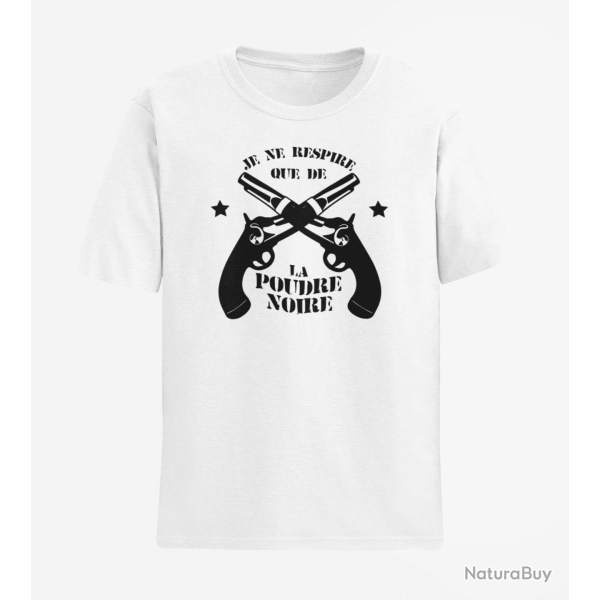 T shirt Armes Je ne respire que de la poudre noire Revolvers Blanc