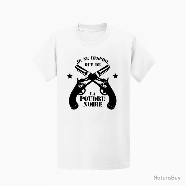 T shirt Armes Je ne respire que de la poudre noire Revolvers Blanc