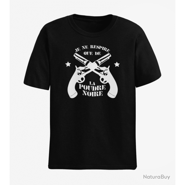 T shirt Armes Je ne respire que de la poudre noire Revolvers Noir