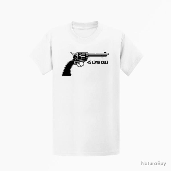 T shirt Armes Revolver Cowboy 45 Long Colt Blanc